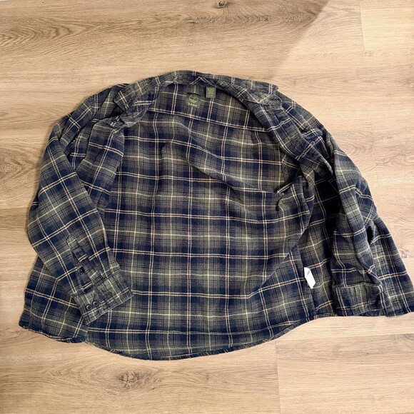 Men’s Timberland Flannel Shirt XL | 100% Cotton | Black Green Plaid - Picture 3 of 8